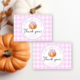 Pumpkin with pink bow thank you baby shower card