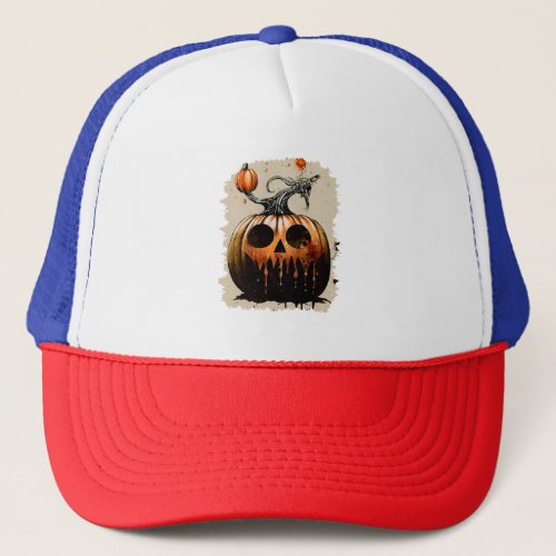 pumpkin with round eyes halloween trucker hat