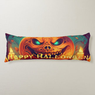 Pumpkin with Scary Face Among Candles, Halloween Body Pillow