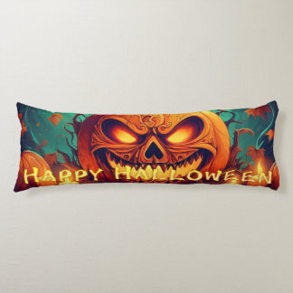 Pumpkin with Scary Face Among Candles, Halloween Body Pillow