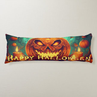 Pumpkin with Scary Face Among Candles, Halloween Body Pillow