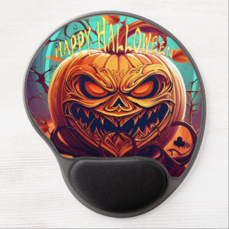 Pumpkin with Scary Face Among Candles, Halloween Gel Mouse Pad