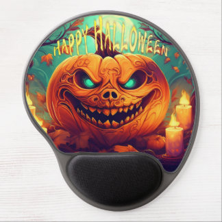 Pumpkin with Scary Face Among Candles, Halloween Gel Mouse Pad