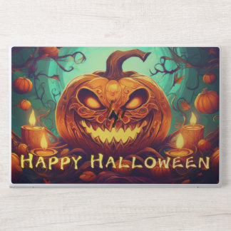 Pumpkin with Scary Face Among Candles, Halloween HP Laptop Skin