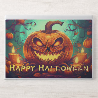 Pumpkin with Scary Face Among Candles, Halloween HP Laptop Skin
