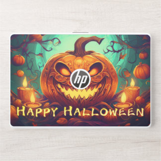 Pumpkin with Scary Face Among Candles, Halloween HP Laptop Skin