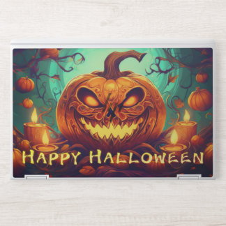 Pumpkin with Scary Face Among Candles, Halloween HP Laptop Skin