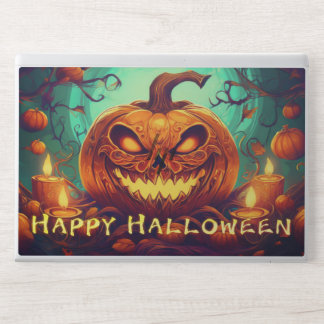 Pumpkin with Scary Face Among Candles, Halloween HP Laptop Skin