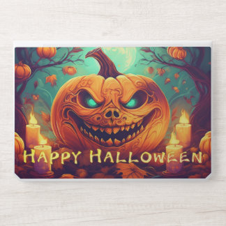 Pumpkin with Scary Face Among Candles, Halloween HP Laptop Skin