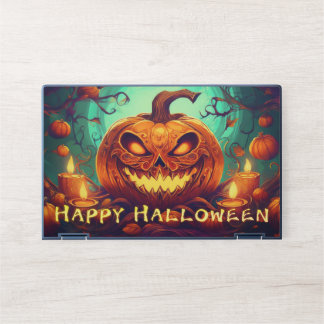 Pumpkin with Scary Face Among Candles, Halloween HP Laptop Skin