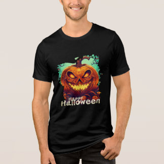 Pumpkin with Scary Face Among Candles, Halloween Tri-Blend Shirt