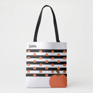 Pumpkin with White & Black Stripes - Personalized  Tote Bag