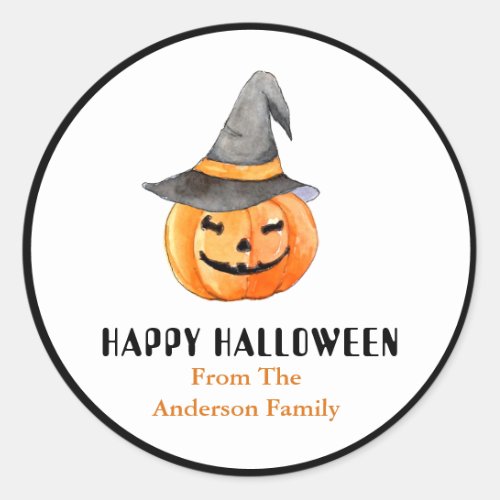 Pumpkin with Witch hat Halloween Classic Round Sticker