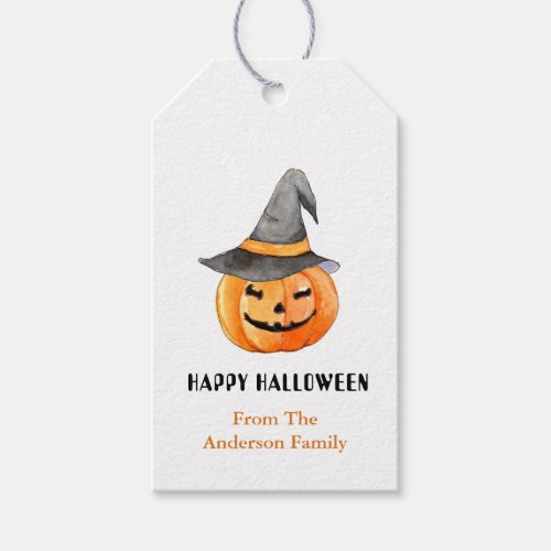 Pumpkin with Witch hat Halloween Favor tags