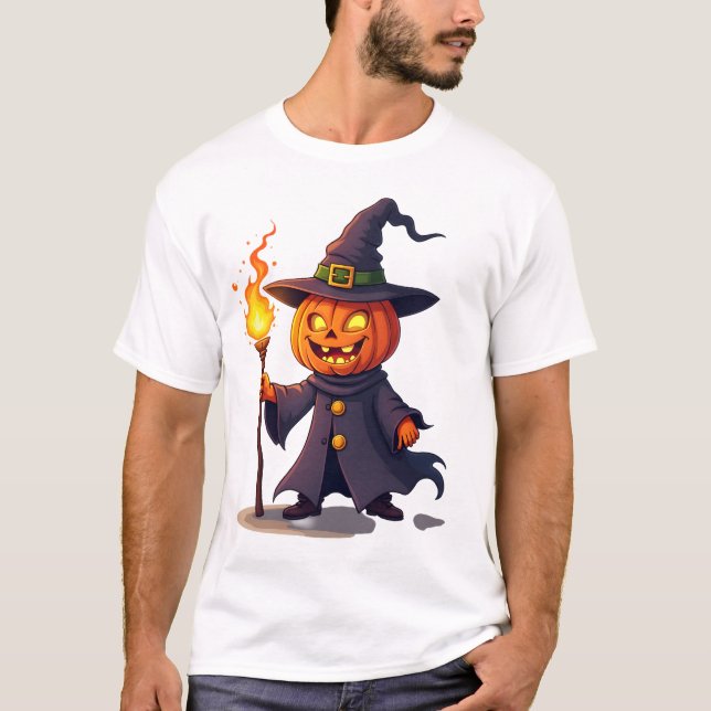 Pumpkin Wizard � Magical Halloween Sorcerer Tee (Front)