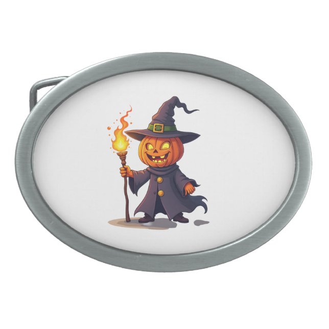 Pumpkin Wizard � Magical Halloween Sorcerer Tee Belt Buckle (Front)