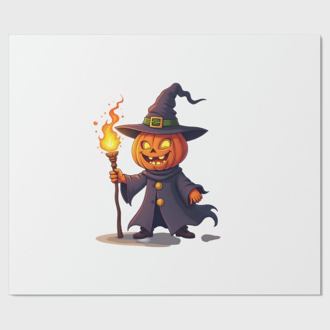 Pumpkin Wizard � Magical Halloween Sorcerer Tee Wrapping Paper (Flat)
