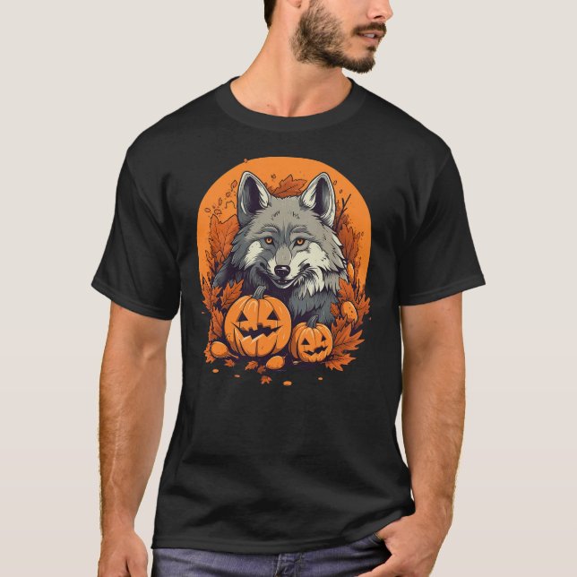 Pumpkin Wolf costume on Wolf Halloween T-Shirt (Front)