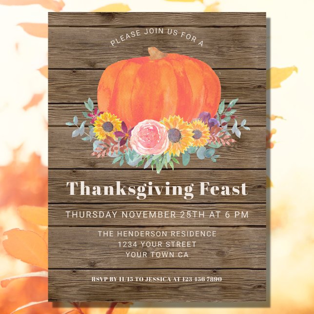 Pumpkin Wood Thanksgiving Dinner Invitation  Postcard (Creator Uploaded)