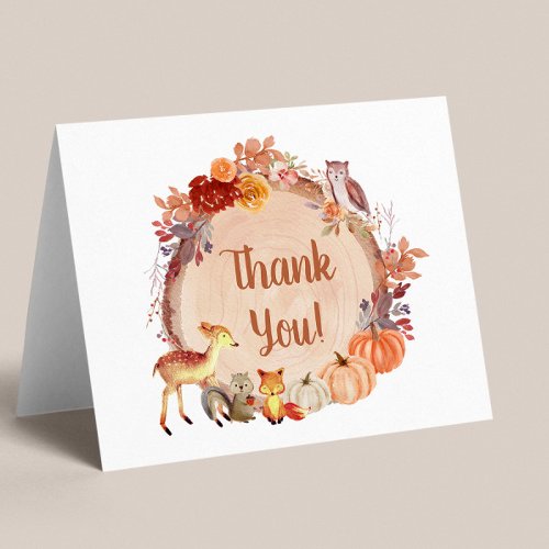 Pumpkin Woodland Animals Baby Shower Thank You Card