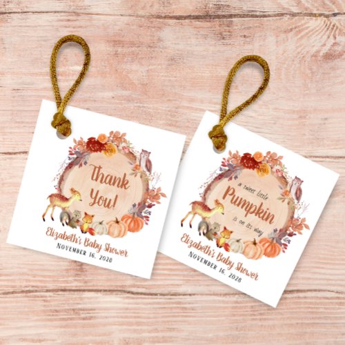 Pumpkin Woodland Animals Baby Shower Thank You Favor Tags