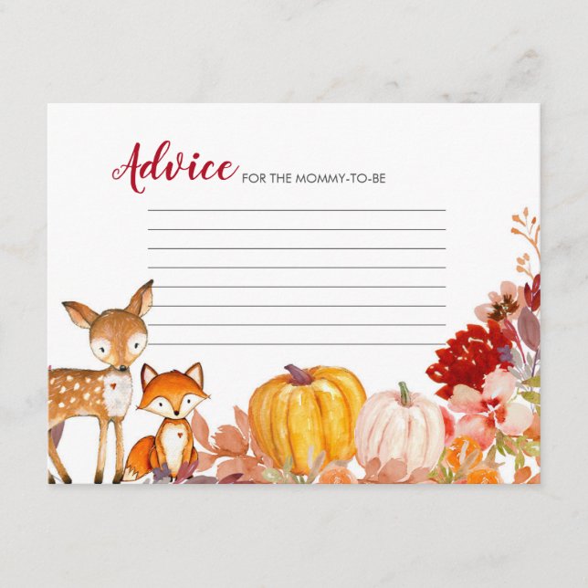 Pumpkin Woodland Animals Friends Advice Card (Front)