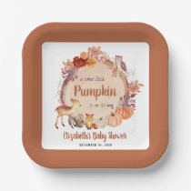 Pumpkin Woodland Animals Terracotta Baby Shower Paper Plates