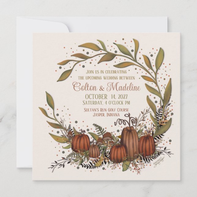 Pumpkin Wreath Fall Autumn Inspirivity Wedding Invitation (Front)