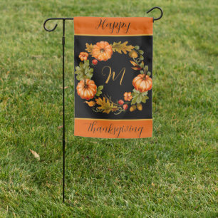 Pumpkin wreath monogram garden flag
