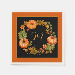 Pumpkin wreath monogram napkins
