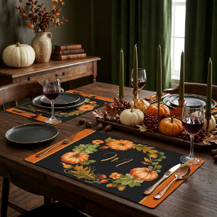 Pumpkin wreath monogram placemat