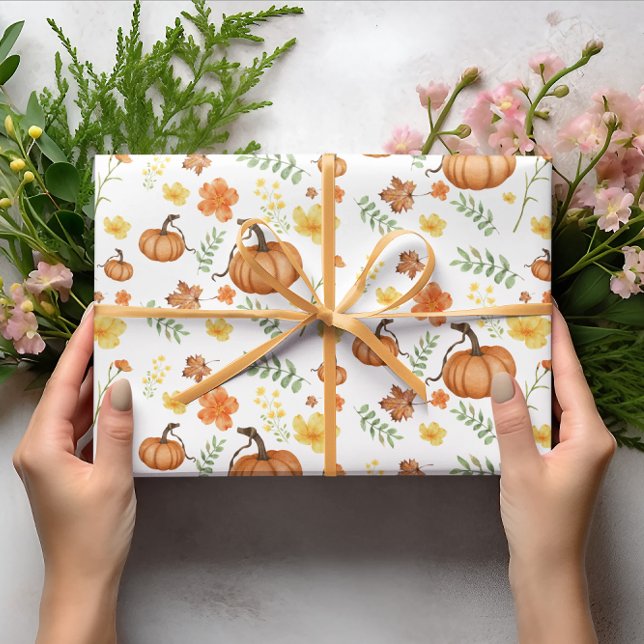 Pumpkin Yellow Flower Halloween Wrapping Paper (Creator Uploaded)