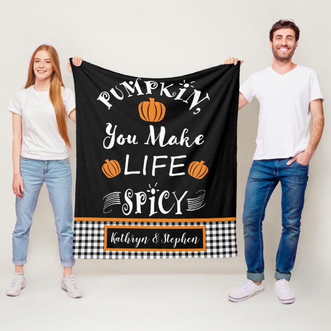 Pumpkin You Make Life Spicy Fall Buffalo Checks Fleece Blanket (In Situ)