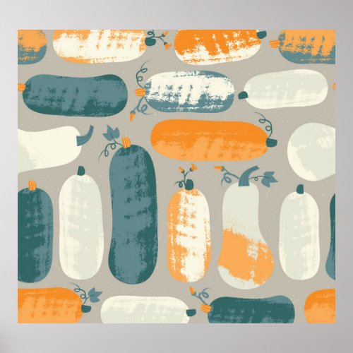 Pumpkin Zucchini Pastel Colors Pattern Poster