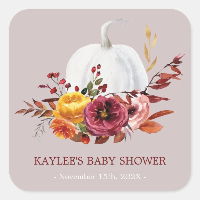 Pumpking Fall Baby Shower favor Square Sticker (Front)