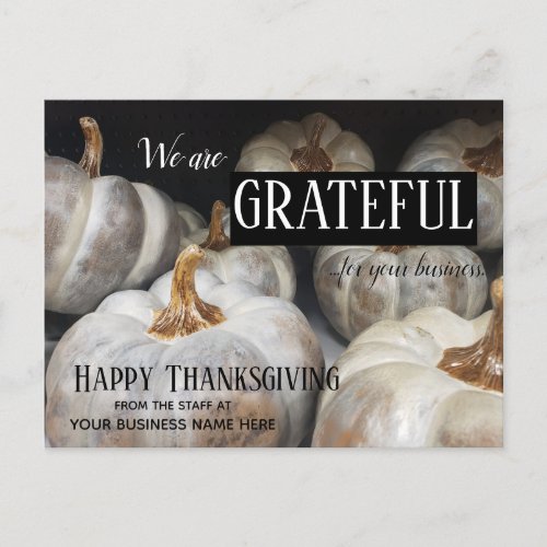 Pumpking Grateful Fall Business Thanksgiving Holiday Postcard