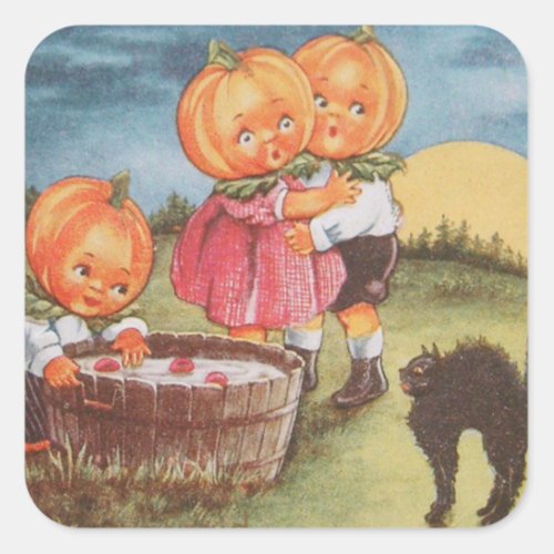 Pumpkinhead Black Cat Bobbing For Apples Square Sticker
