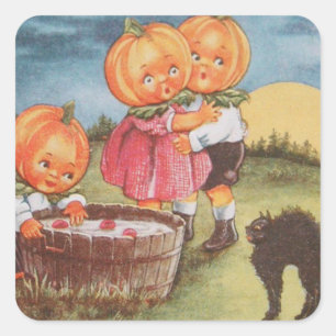 Pumpkinhead Black Cat Bobbing For Apples Square Sticker