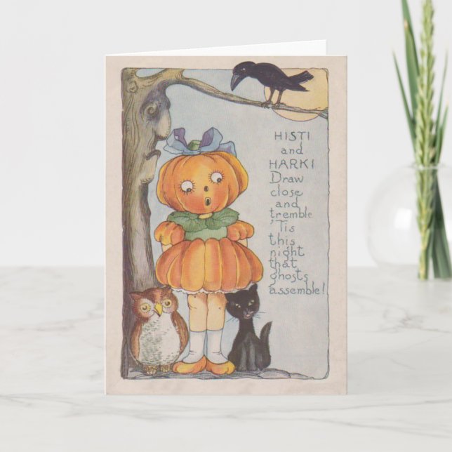 Pumpkinhead Jack O Lantern Crow Black Cat Owl Card (Front)
