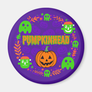 Pumpkinhead Orange and Green With Fancy Circle Magnet