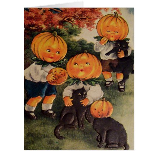 Pumpkinheads Black Cat Vintage Halloween Card