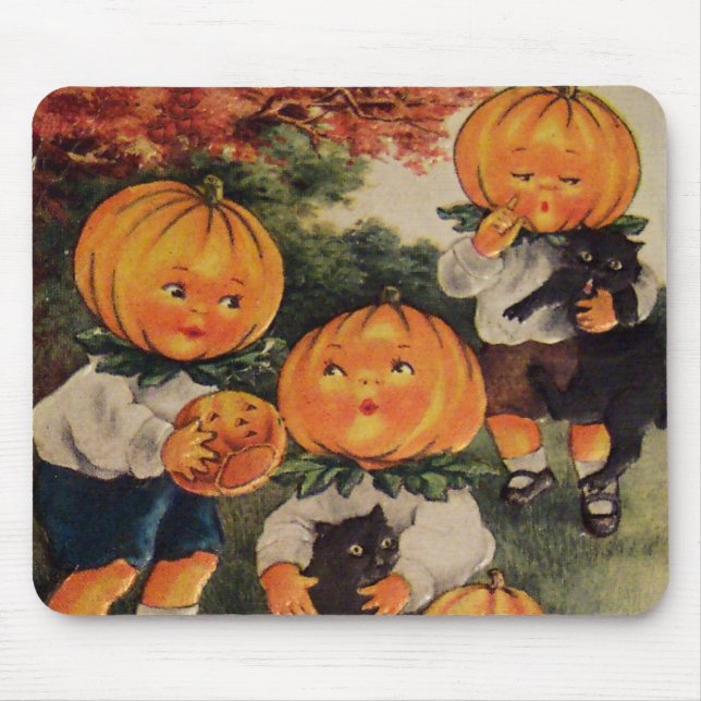 Pumpkinheads (Vintage Halloween Card) Mouse Pad (Front)