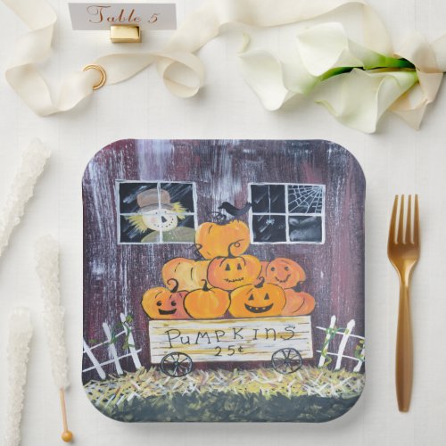 Pumpkins 25 cents _ by Babe Monet Art Paper Plates