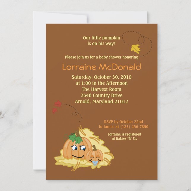 Pumpkins 5x7 Fall Autumn Baby Shower Invitation (Front)