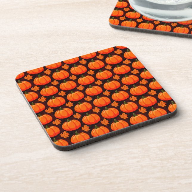 Pumpkins and Autumn Leaves Beverage Coaster (Left Side)