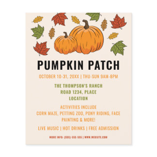 Pumpkins And Autumn Leaves Custom Pumpkin Patch Flyer