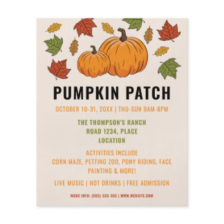 Pumpkins And Autumn Leaves Custom Pumpkin Patch Flyer