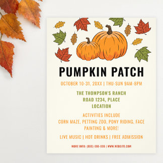 Pumpkins And Autumn Leaves Custom Pumpkin Patch Flyer