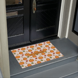 Pumpkins And Autumn Leaves Pattern & Family Name Doormat