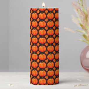 Pumpkins and Autumn Leaves Pillar Candle